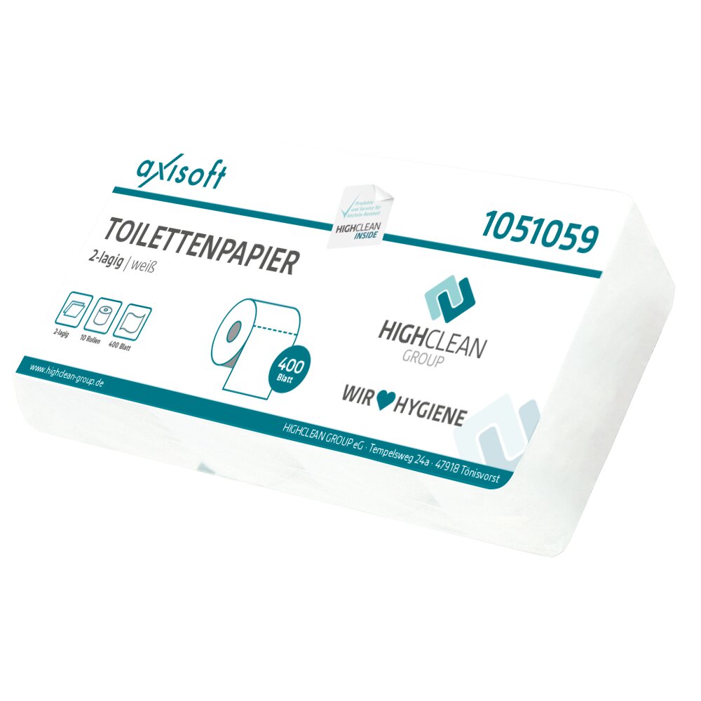axisoft Toilettenpapier 2lg, weiß, 400 Blatt recycling, Verpackung: 1 Sack (50 Rollen)