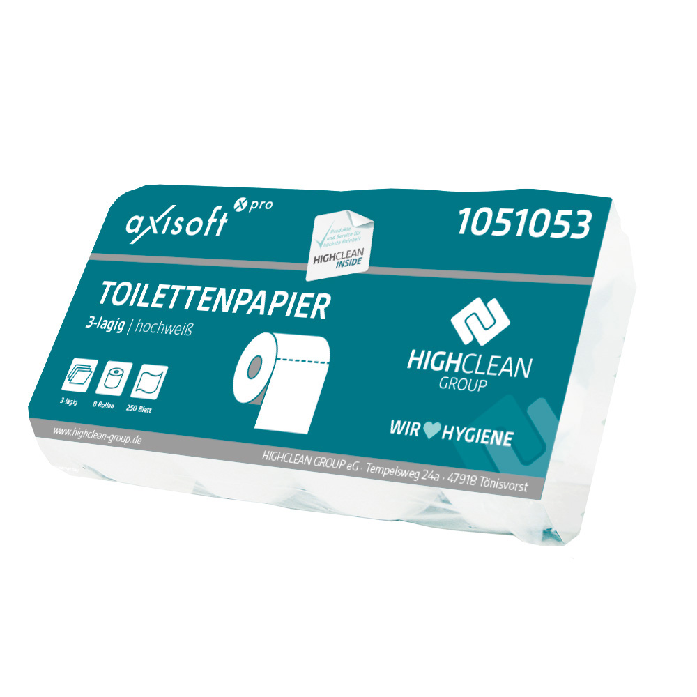 axisoft pro Toilettenpapier 3lg. weiß, 250 Blatt pro Rolle, 1 Sack (72 Rollen)