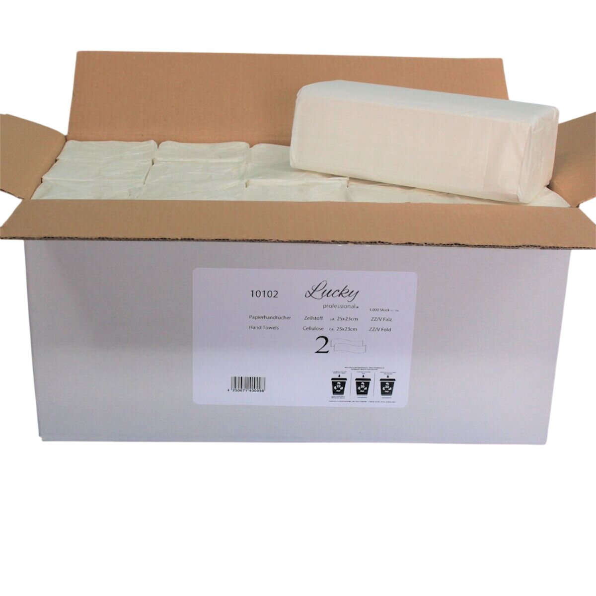 Papierhandtücker, Zellstoff 2-lagig, 
ZZ/V-Falz, weiß, 4000 Blatt/Karton