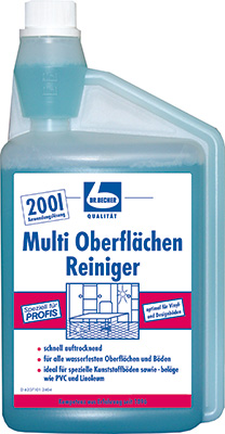 Multi Oberflächenreniger 1L
Unterhaltsreinigung aller wasserfesten Oberflächen, wie Aktenschränke, Türen und Schreibtische sowie Bodenbeläge aus glasierten Fliesen, versiegeltes Parkett und Kunststoff sowie Acryloberflächen.
