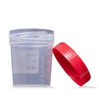 Urinsammelbehälter mit rotem Schnappdeckel, 100 ml