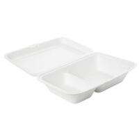 Menübox 470/300 ml Weiß – 2-geteilt aus Zuckerrohr